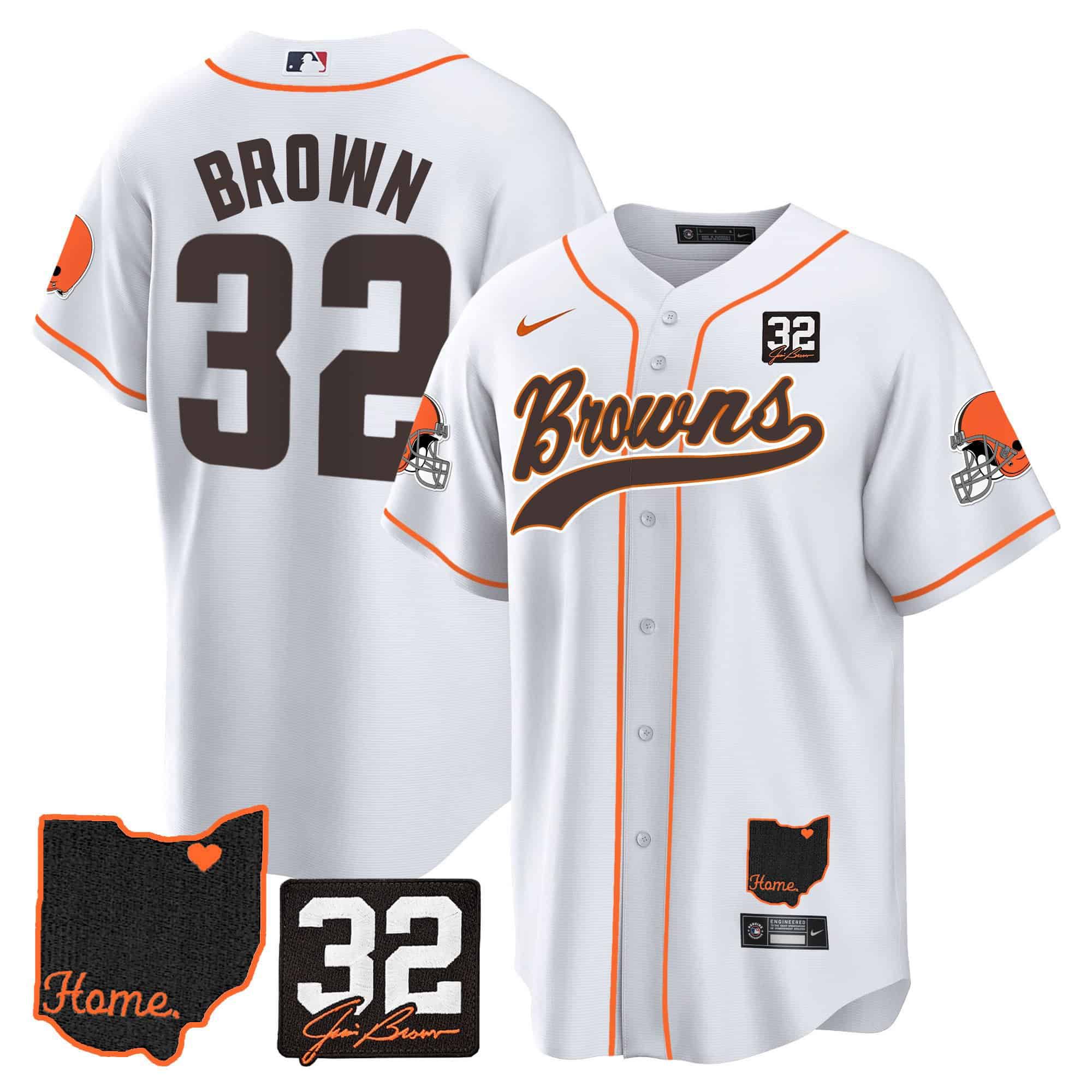 Men Cleveland Browns 32 Brown White Memorial Home Patch Baseball 2024 Nike NFL Jersey